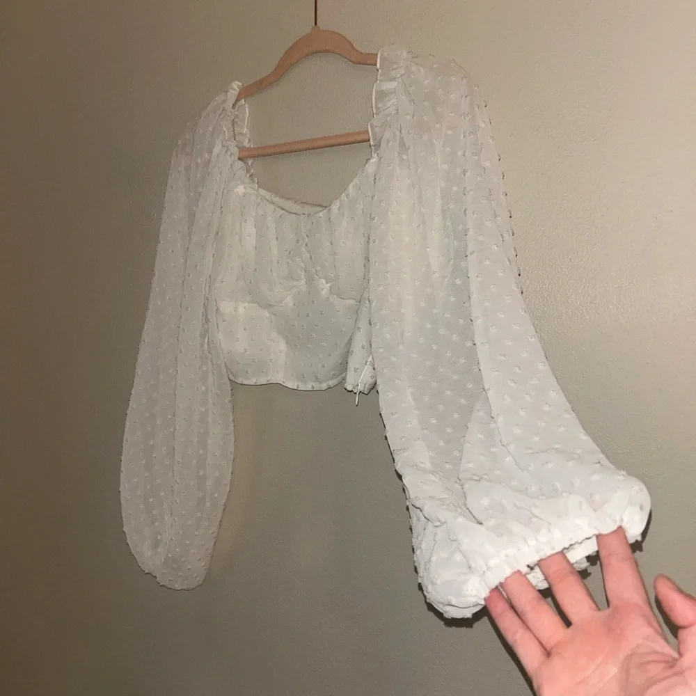 SHEIN White Swiss Dot Peasant Crop Top - Picture 3 of 7